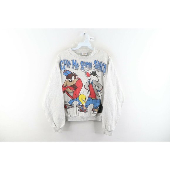 Vintage 90s Looney Tunes Tweety Bird Taz Boxy Fit Sweatshirt Gray
